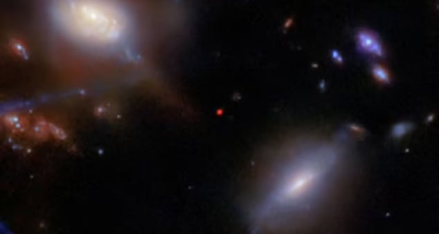 ছবির কেন্দ্রে থাকা লাল বিন্দুটি হল প্রাচীন ছায়াপথ জেডস