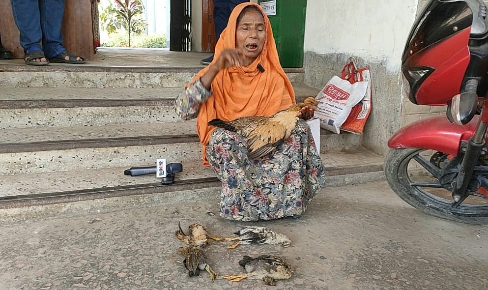 লালমনিরহাট সদর থানায় গতকাল শনিবার বিকেলে মৃত মুরগি নিয়ে হাজির হন রশিদা বেগম
