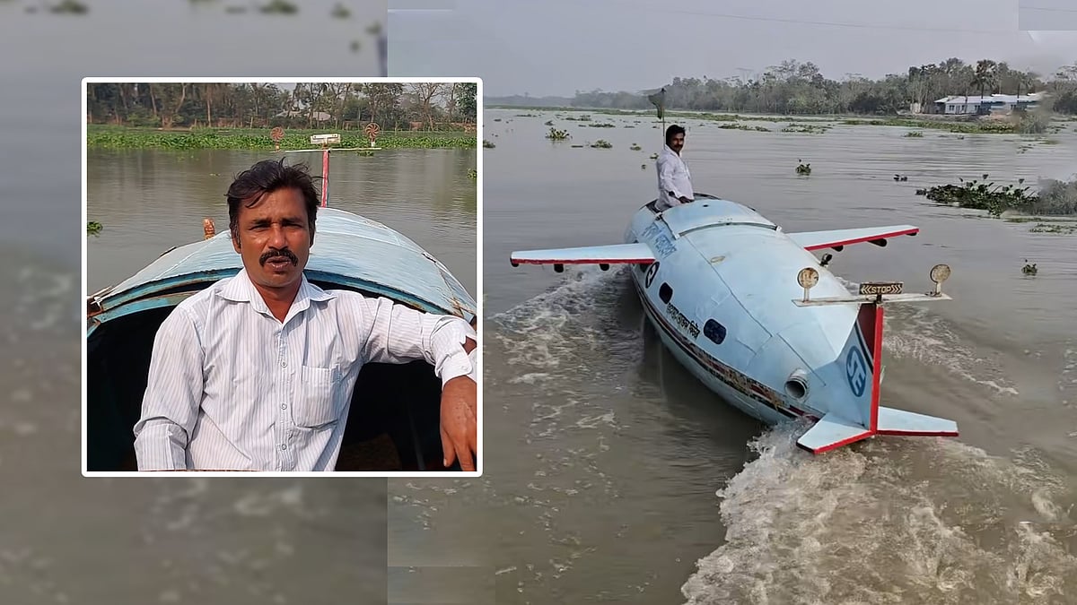 বিমানের আদলে ইঞ্জিনচালিত নৌকা তৈরি করেছেন মোস্তফা কামাল