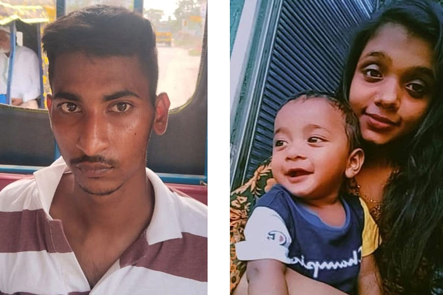 গ্রেপ্তার ইয়াছিন মিয়া এবং নিহত লামিয়া ও তাঁর চার বছরের শিশুসন্তান আবদুল্লাহ রাফসান (ডানে)