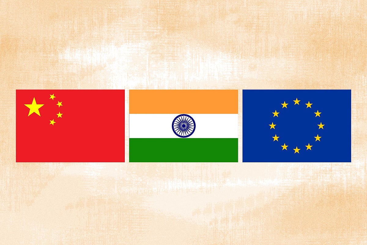 চীন, ভারত ও ইউরোপীয় ইউনিয়নের পতাকা