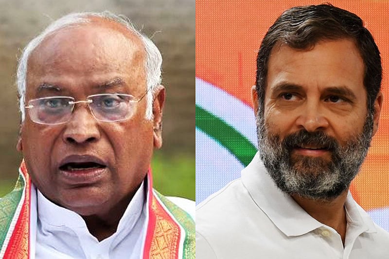 মল্লিকার্জুন খাড়গে (বাঁয়ে) ও রাহুল গান্ধী