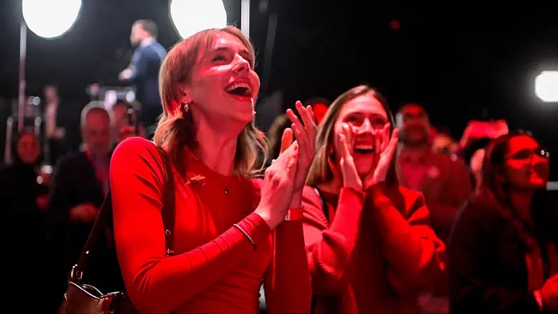 লিবারেল পার্টির সদর দপ্তরে সমর্থকদের উল্লাস