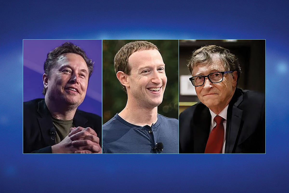 (বাঁ থেকে) ইলন মাস্ক, মার্ক জাকারবার্গ ও বিল গেটস