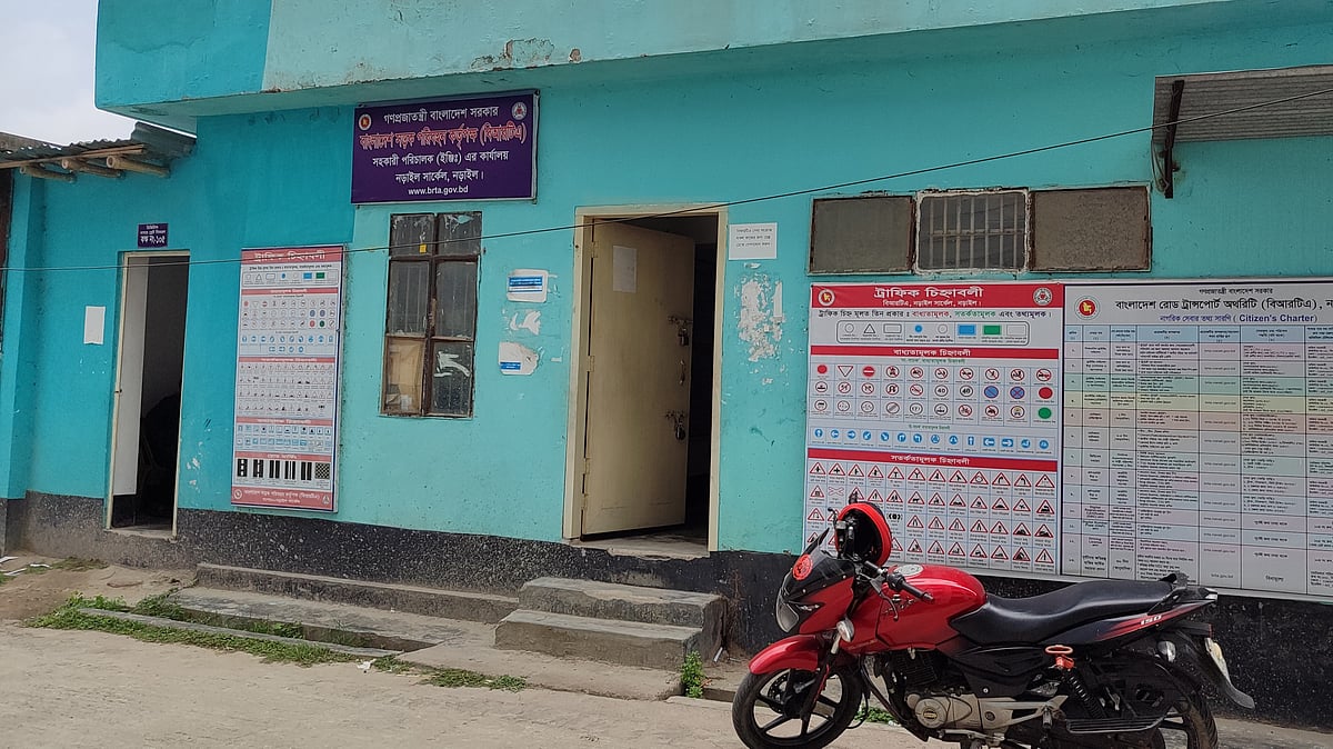 নড়াইল বিআরটিএ অফিসের সামনে কোনো ভিড় নেই। গত সোমবার দুপুরে