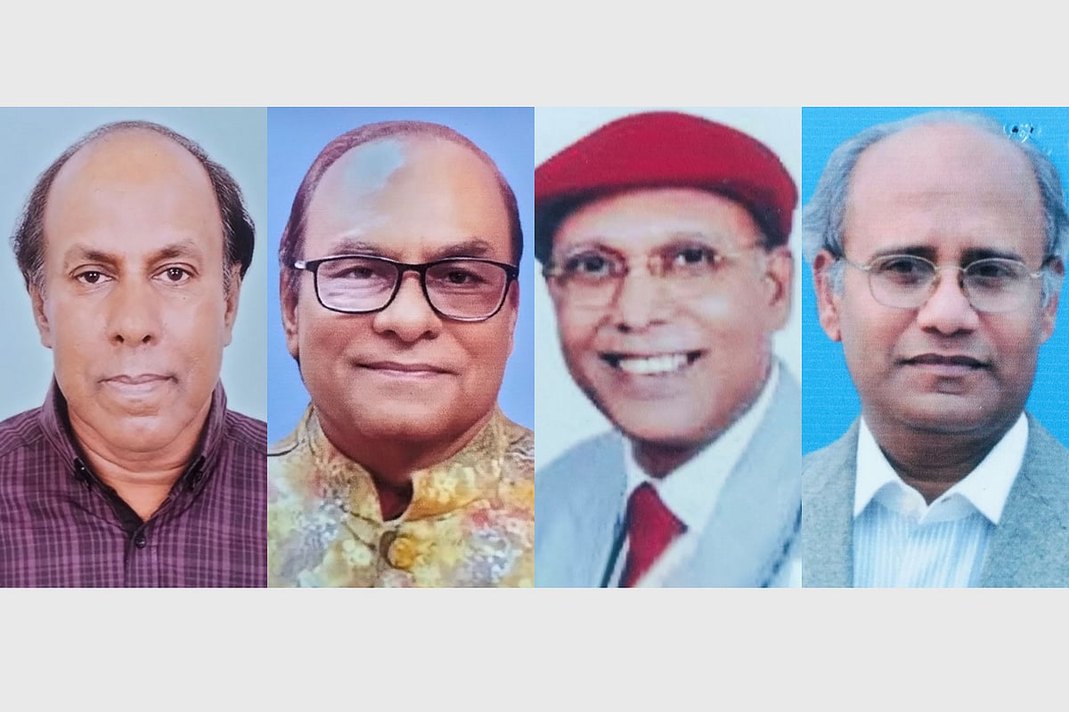 (বাম থেকে) ইরশাদ আহমেদ শাহীন, রুমী আজনবী, আবদুল হাই শিকদার ও  নাসিম আহমেদ