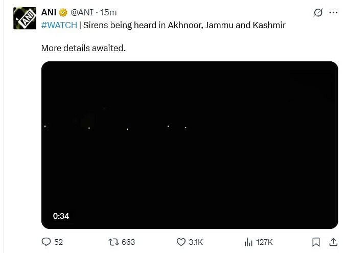 সাইরেন বেজে ওঠার পর জম্মুর আখনুর শহরের আকাশে আলোকোজ্জ্বল বস্তু দেখা যায় এবং বিস্ফোরণের শব্দ শোনা যায়। বৃহস্পতিবার ভারতের জম্মু-কাশ্মীরে