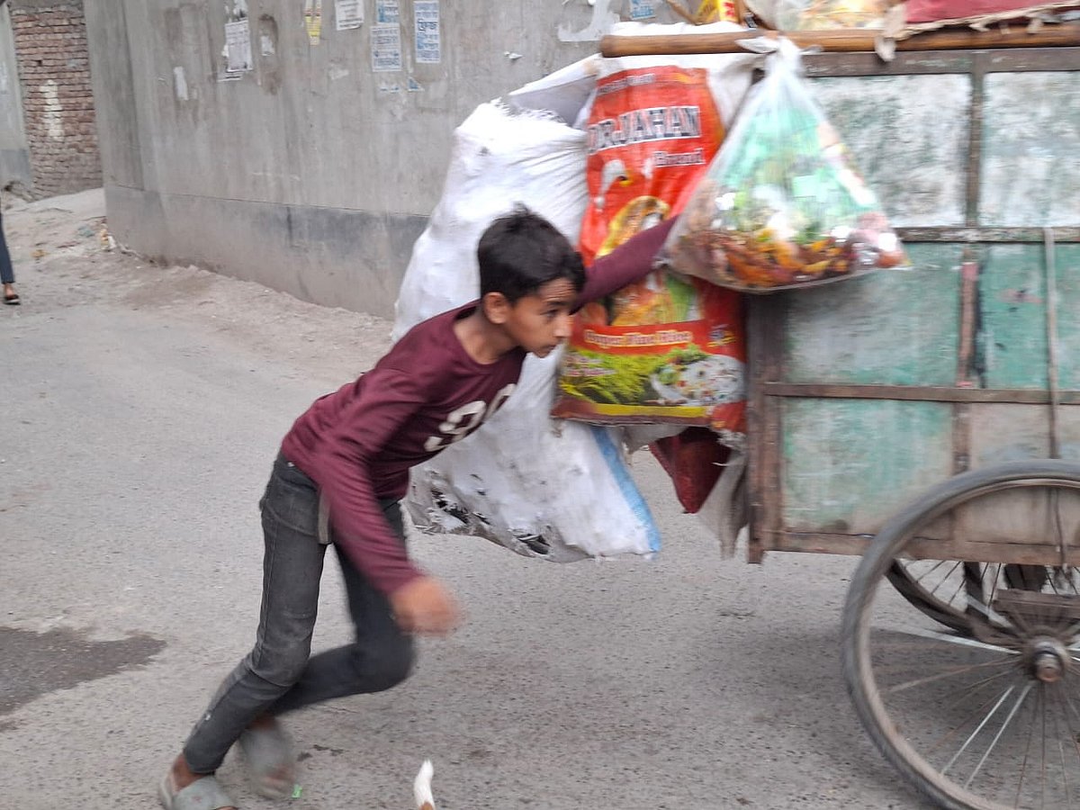 রাজধানীর শেওড়াপাড়া এলাকায় বর্জ্য সংগ্রহের কাজে নিয়োজিত একটি ভ্যান ঠেলছে এক শিশু। ছবিটি সম্প্রতি তোলা