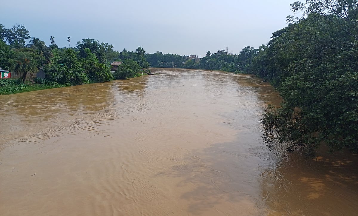 টানা বৃষ্টি ও উজান থেকে আসা পাহাড়ি ঢলে শেরপুরের বিভিন্ন নদনদীর পানি বাড়ছে। মঙ্গলবার বিকেলে ভোগাই নদী থেকে