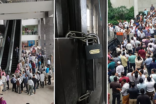 ভিন্ন ভিন্ন দাবিদাওয়া নিয়ে সচিবালয়ে বিক্ষোভ (ডানে) ও আগারগাঁওয়ের এনবিআর ভবনে (বায়ে) কর্মবিরতি কর্মসূচি পালিত হয়েছে। এ ছাড়া ডিএসসিসি নগর ভবনের (মাঝে) সামনে আজও চলছে অবস্থান কর্মসূচি