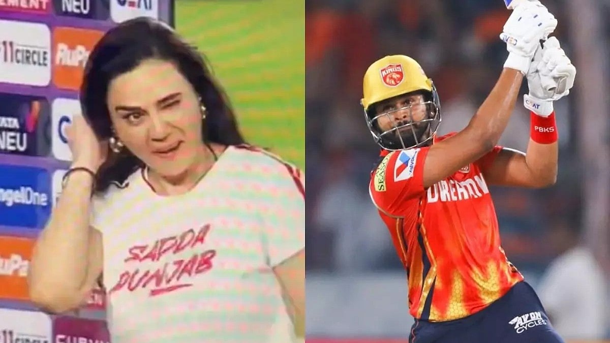 পাঞ্জাব কিংসের মালিক প্রীতি জিনতা (বাঁয়ে) ও দলটির অধিনায়ক শ্রেয়াস আইয়ার