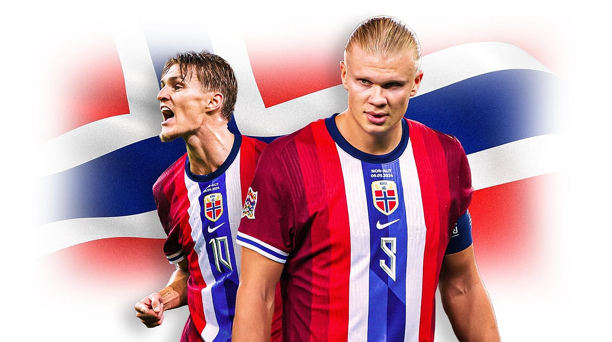 নরওয়ের সবচেয়ে বড় দুই তারকা আর্লিং হলান্ড (ডানে) ও মার্টিন ওডেগার্ড