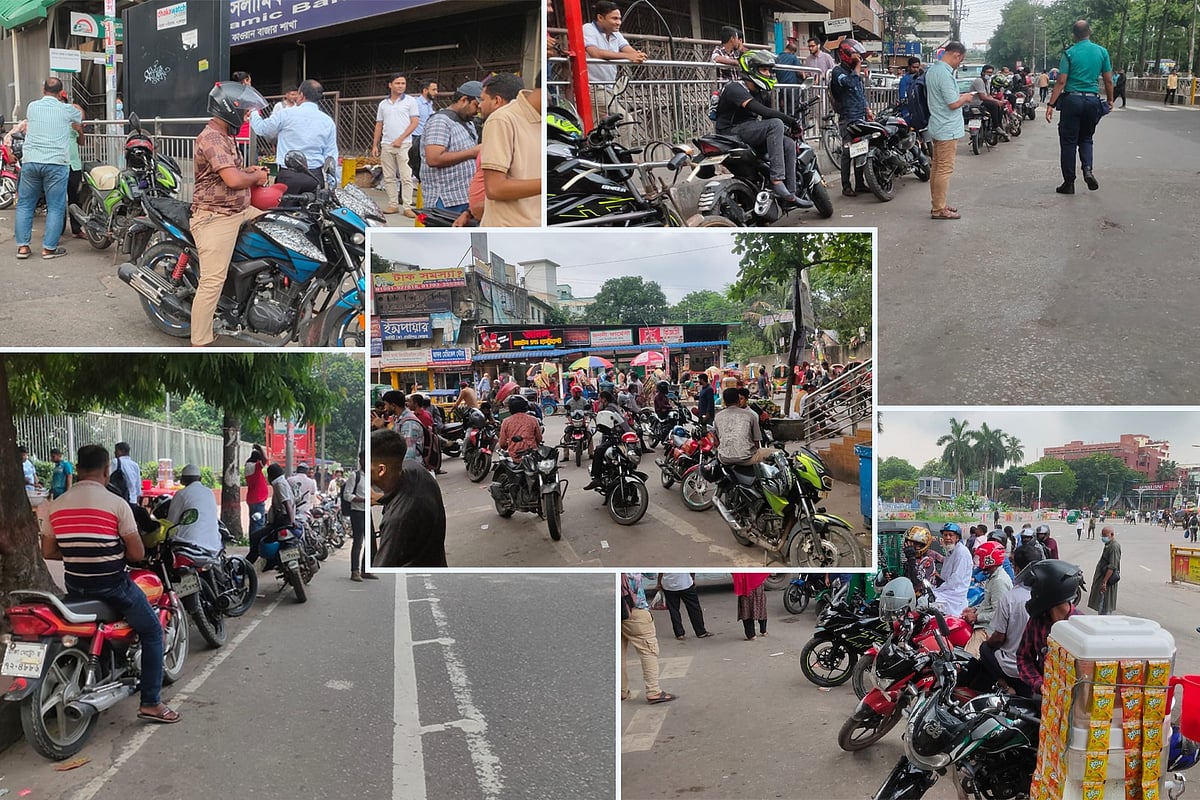 ছুটি শেষে রাস্তায় ফিরেনি ব্যস্ততা। যাত্রীদের অপেক্ষায় বাইক রাইডাররা। সংসদ ভবন, ফার্মগেট ও কারওয়ান বাজার এলাকা থেকে রবিবারের ছবি