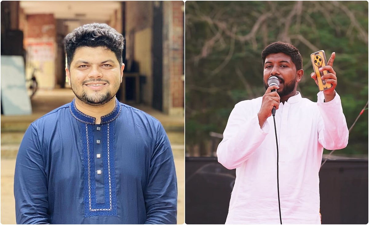 আহ্বায়ক আরিফুজ্জামান উজ্জ্বল (বাঁয়ে) ও সদস্যসচিব আবু তৌহিদ মো. সিয়াম