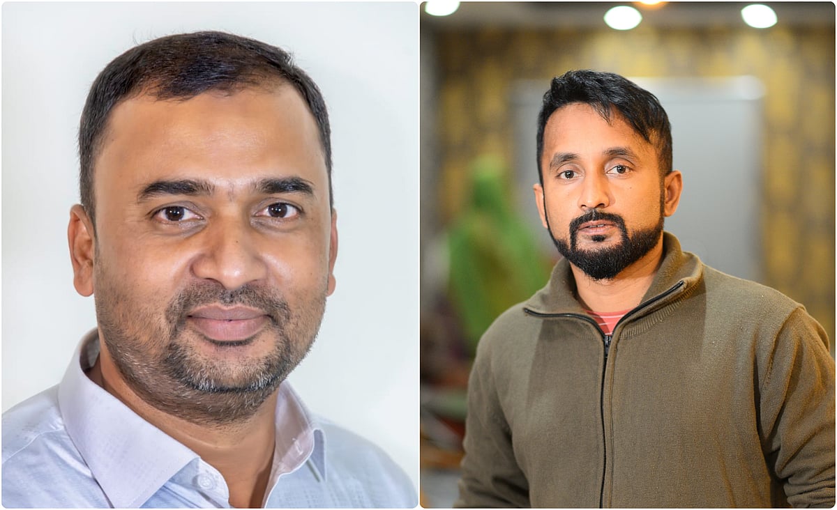 রাজশাহী মহানগরের প্রধান সমন্বয়কারী মো. মোবাশ্বের আলী (বাঁয়ে) এবং জেলার প্রধান সমন্বয়কারী মো. রাশেদুল ইসলাম।