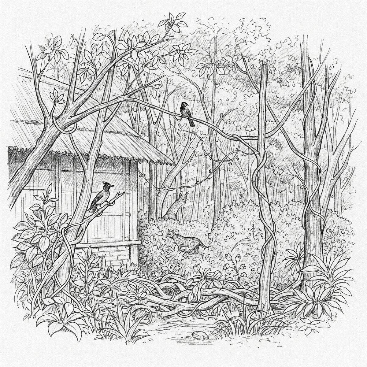 এক সময় বাড়ির পেছনে একটি ছোট জঙ্গলাবন থাকত। যেখানে ছোটখাটো প্রাণীর দেখা মিলত।