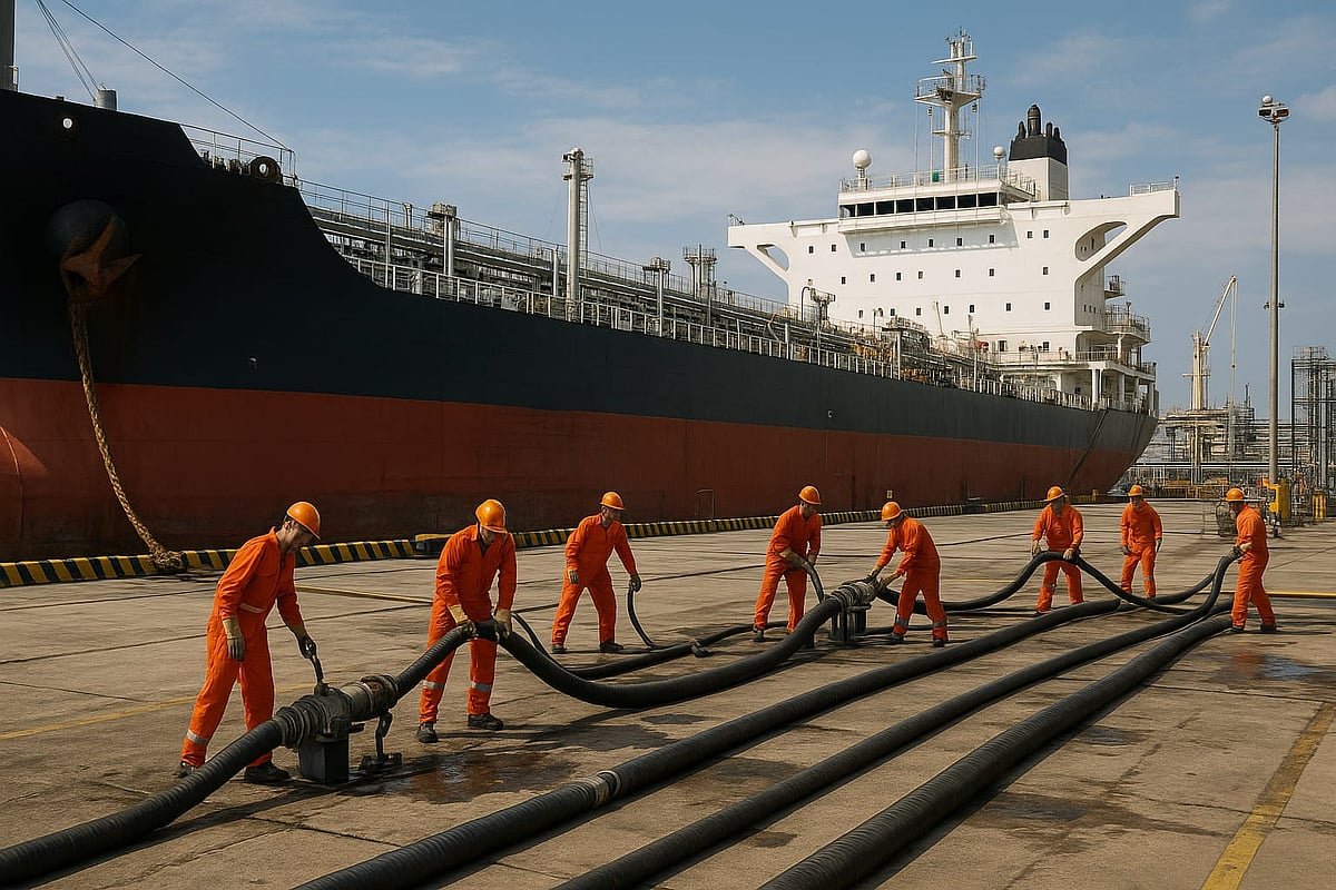 জাহাজ থেকে তেল খালাসের প্রতীকী ছবি