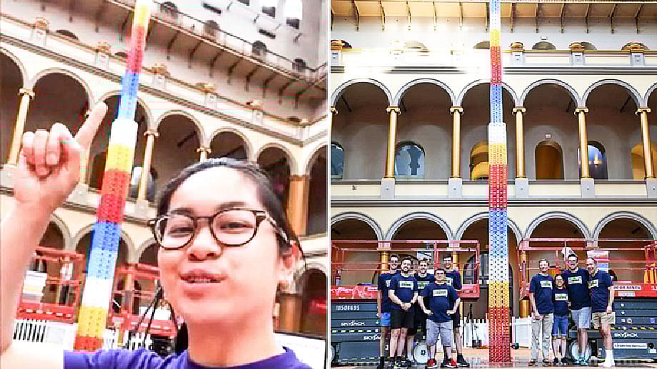 যুক্তরাষ্ট্রের ন্যাশনাল বিল্ডিং জাদুঘরে তৈরি করা  বিশ্বের সবচেয়ে উঁচু ডমিনো টাওয়ার