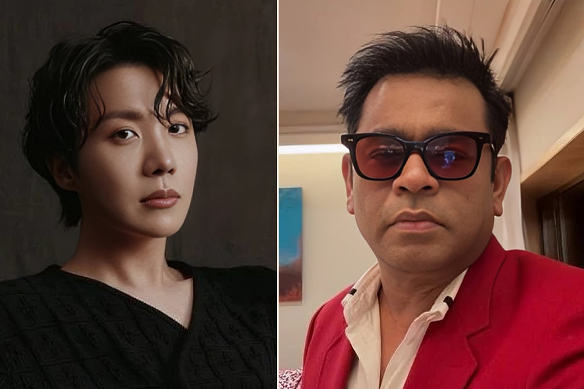 জে–হোপ ও এ আর রাহমান। কোলাজ