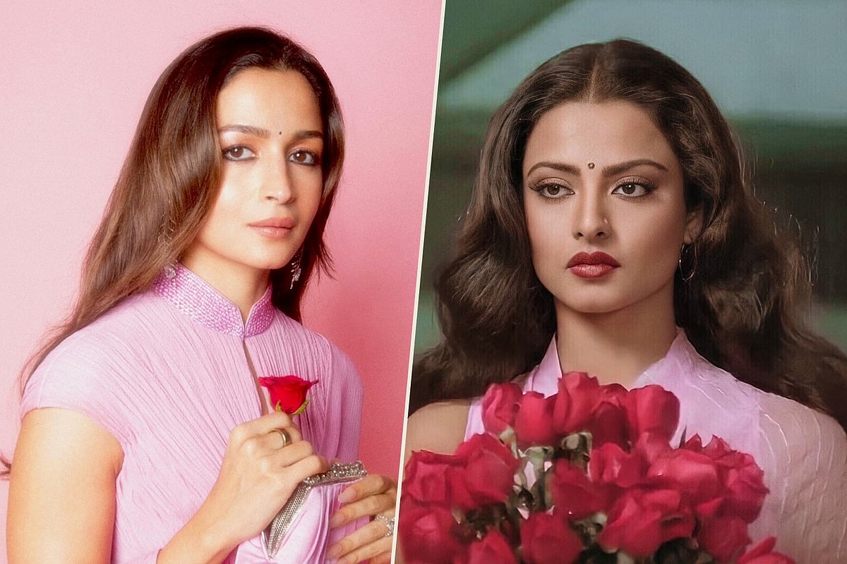 রেখার লুকে আলিয়া। কোলাজ