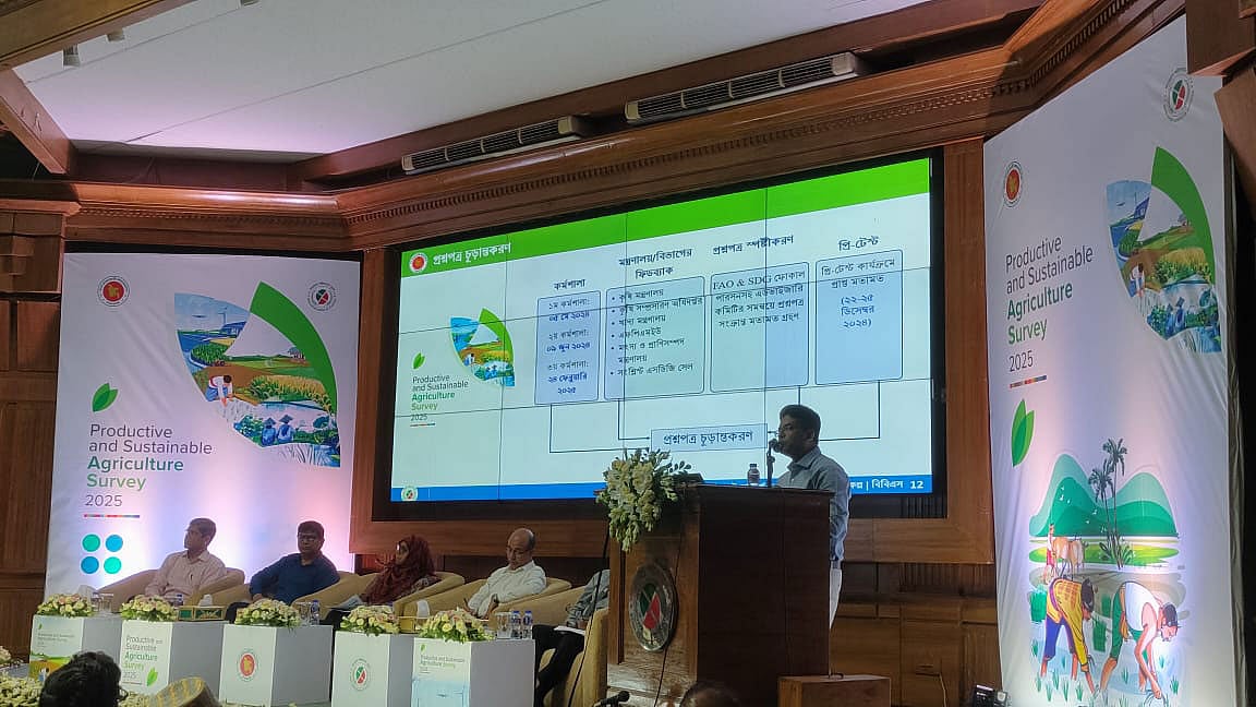 টেকসই কৃষি জরিপ ২০২৫ প্রকাশ অনুষ্ঠানে অতিথিরা।