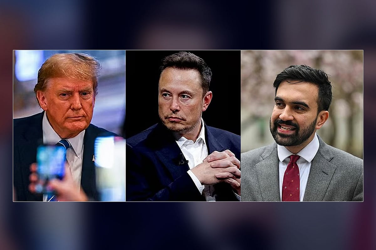 (বাঁ থেকে) ডোনাল্ড ট্রাম্প, ইলন মাস্ক ও জোহরান মামদানি