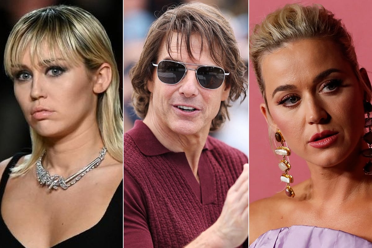 মাইলি সাইরাস, টম ক্রুজ, কেটি পেরি। কোলাজ