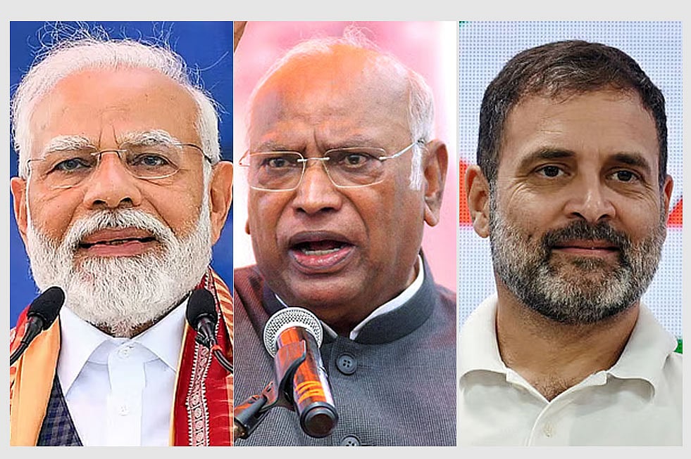নরেন্দ্র মোদি, মল্লিকার্জুন খাড়গে ও রাহুল গান্ধী