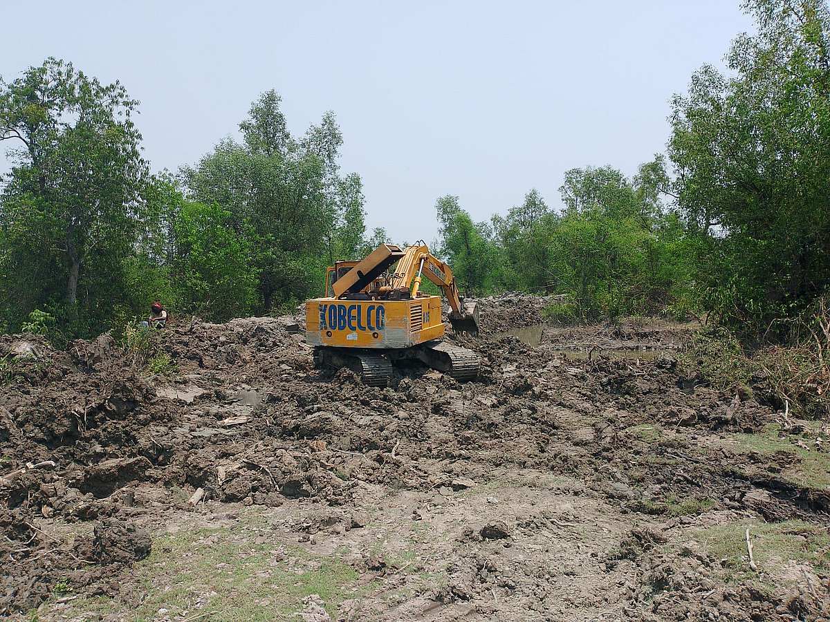 তালতলী উপজেলার চাইলাপাড়া এলাকায় আন্ধারমানিক নদের তীরে বন উজাড় করে বাঁধের ঢালে খননযন্ত্র দিয়ে ঘের তৈরি করা হচ্ছে। সম্প্রতি তোলা