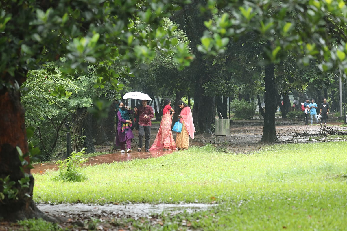 বর্ষায় রমনা পার্ক যেমন। গাছে ভেজা ফুল, লতানো গাছ বেয়ে টপটপ করে পানি পড়ে। পাখিরা গাছের পাতার আড়াল খোঁজে। এরই মধ্যে ছাতা মাথায় ঘুরে বেড়ান মানুষ। সম্প্রতি বৃষ্টিভেজা এক দুপুরে
