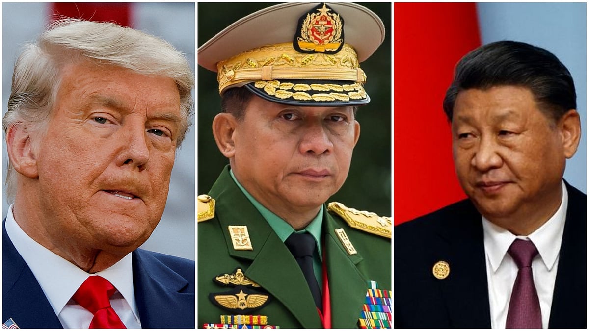 মার্কিন প্রেসিডেন্ট ডোনাল্ড ট্রাম্প, মিয়ানমারের জান্তাপ্রধান মিন অং হ্লাইং এবং চীনা প্রেসিডেন্ট সি চিন পিং