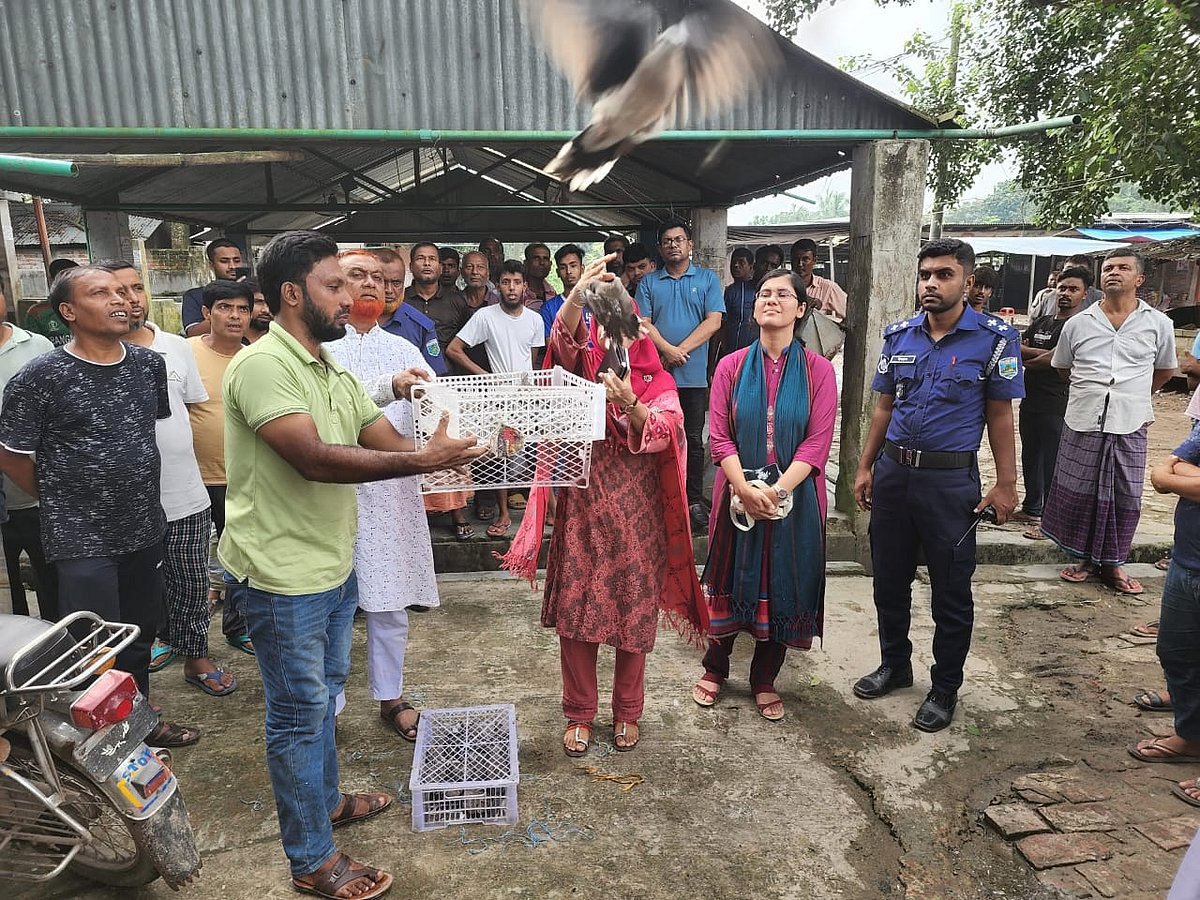 রাজশাহীতে দোকানে খাঁচায় বন্দী ২০০ ঘুঘু অবমুক্ত। গতকাল বুধবার