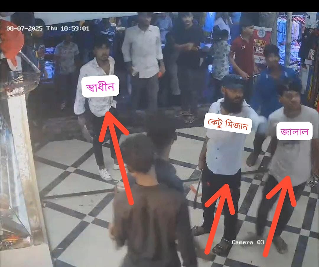 সিসিটিভির ফুটেজে মো. মিজান ওরফে কেটু মিজান, মো. স্বাধীন ও জালাল