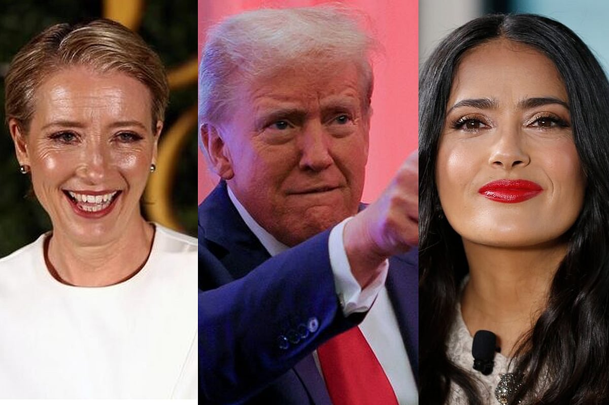 অভিনেত্রী এমা টমসন ও মার্কিন প্রেসিডেন্ট ডোনাল্ড ট্রাম্প, সালমা হায়েক