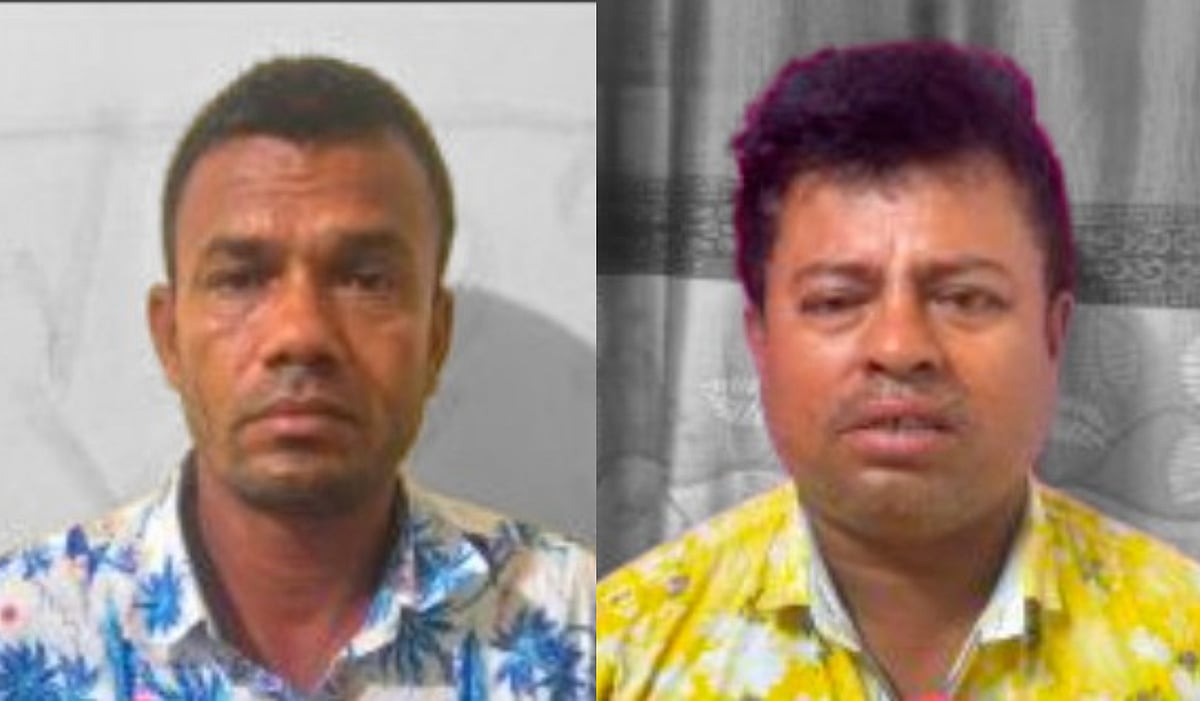 গ্রেপ্তার আসামি হিরু শেখ (বাঁ থেকে) ও বিপ্লব মিয়া