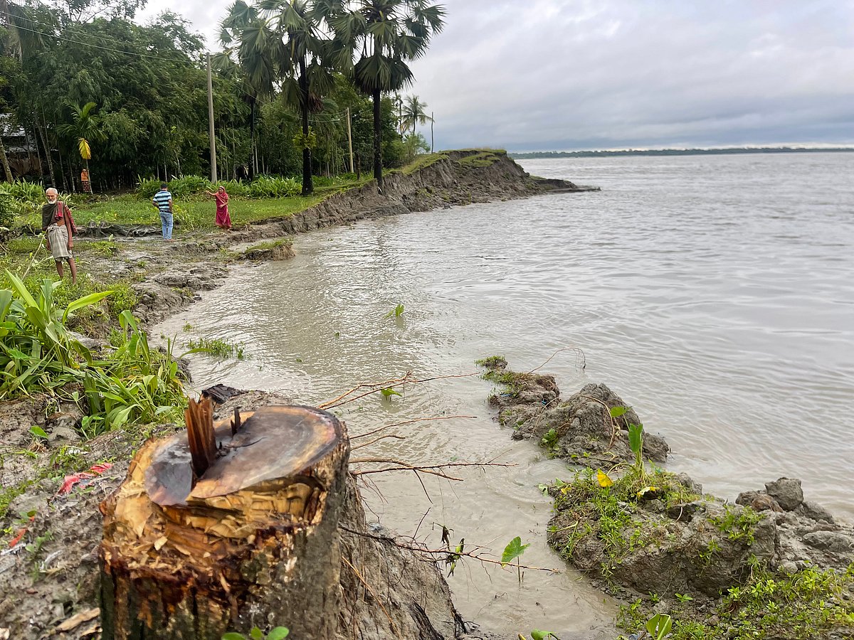 পায়রা নদের বেড়িবাঁধ ভেঙেছে। বিলীন হচ্ছে বসতবাড়ি ও গাছপালা। গত শুক্রবার পটুয়াখালীর মির্জাগঞ্জের মেহেন্দিয়াবাদ গ্রামে