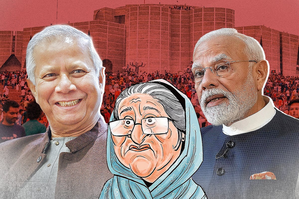 বাংলাদেশের অন্তর্বর্তী সরকারের প্রধান উপদেষ্টা অধ্যাপক মুহাম্মদ ইউনূস, ভারতের প্রধানমন্ত্রী নরেন্দ্র মোদি, বাংলাদেশের ক্ষমতাচ্যুত প্রধানমন্ত্রী শেখ হাসিনা।