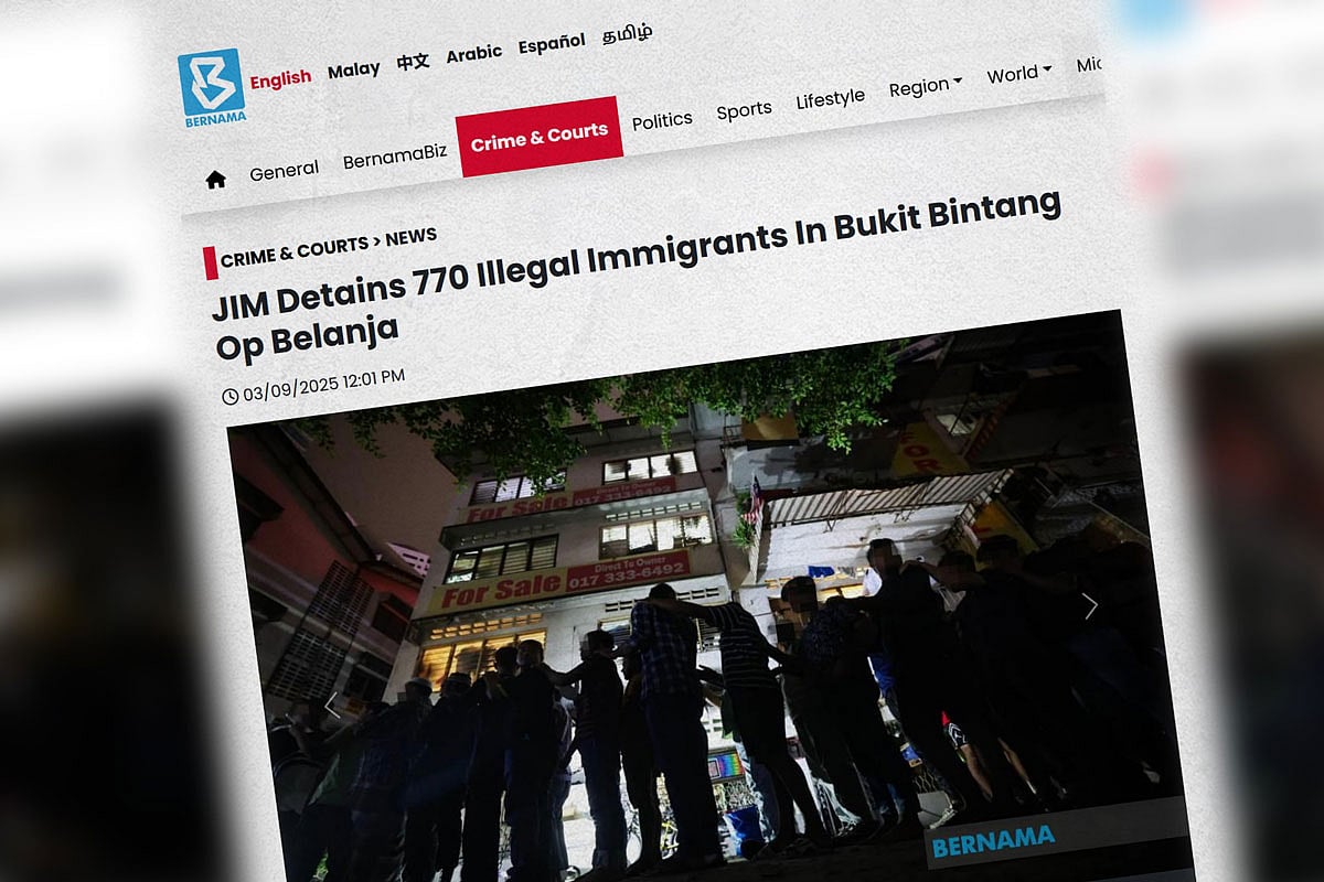 বিশেষ অভিযানে বিদেশি অভিবাসীদের আটকের বিষয়ে মালয়েশিয়ার জাতীয় সংবাদমাধ্যম বারনামায় প্রকাশিত খবরের স্ক্রিনশট।
