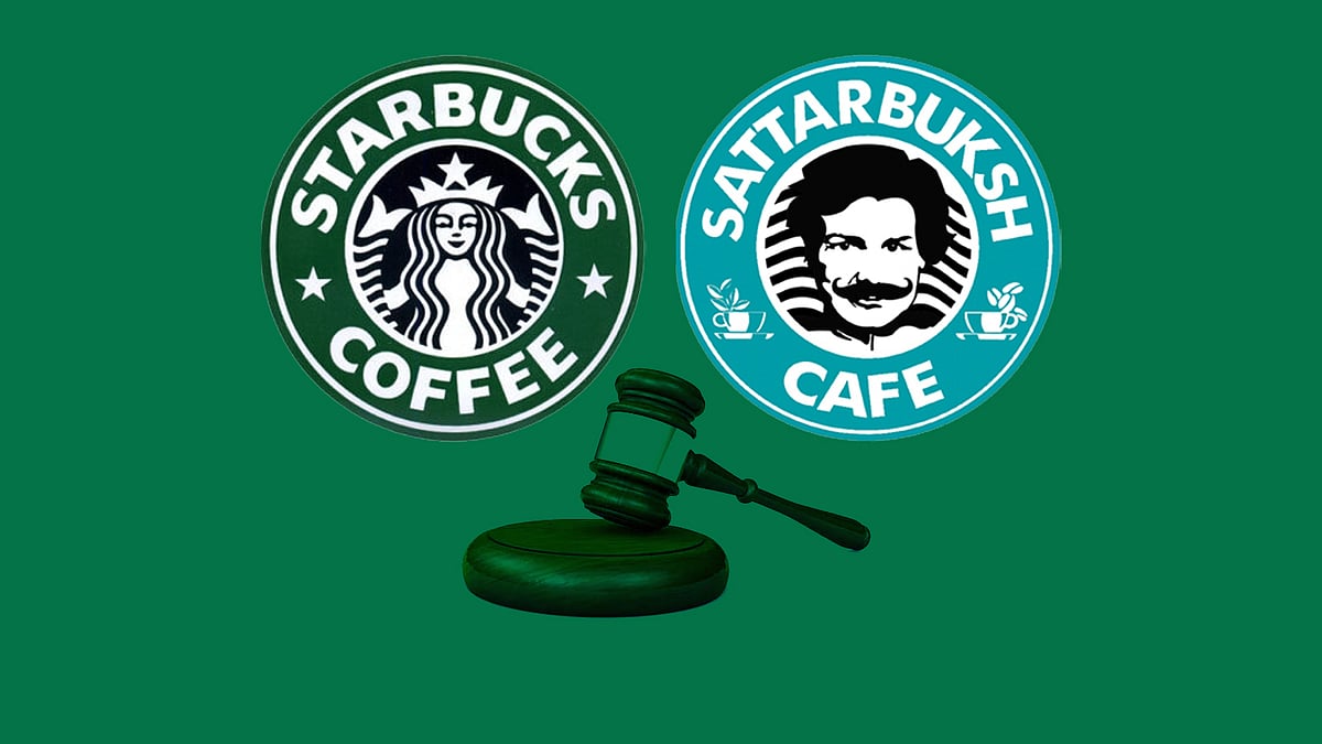 বাঁয়ে স্টারবাকসের পুরোনো লোগো, ডানেরটি পাকিস্তানের সাত্তার বক্স ক্যাফের