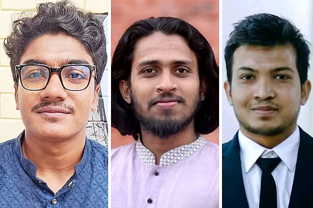 মেহেদী সজীব (বাঁ থেকে প্রথম), সালাউদ্দিন আম্মার ও আকিল বিন তালেব