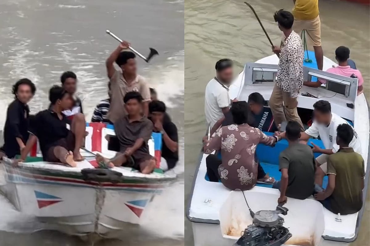 ফরিদপুরের ভাঙ্গা উপজেলার কুমার নদে গতকাল বুধবার বিকেলে দেশীয় অস্ত্র প্রদর্শন করে মহড়া দেয় একাধিক কিশোর-তরুণ