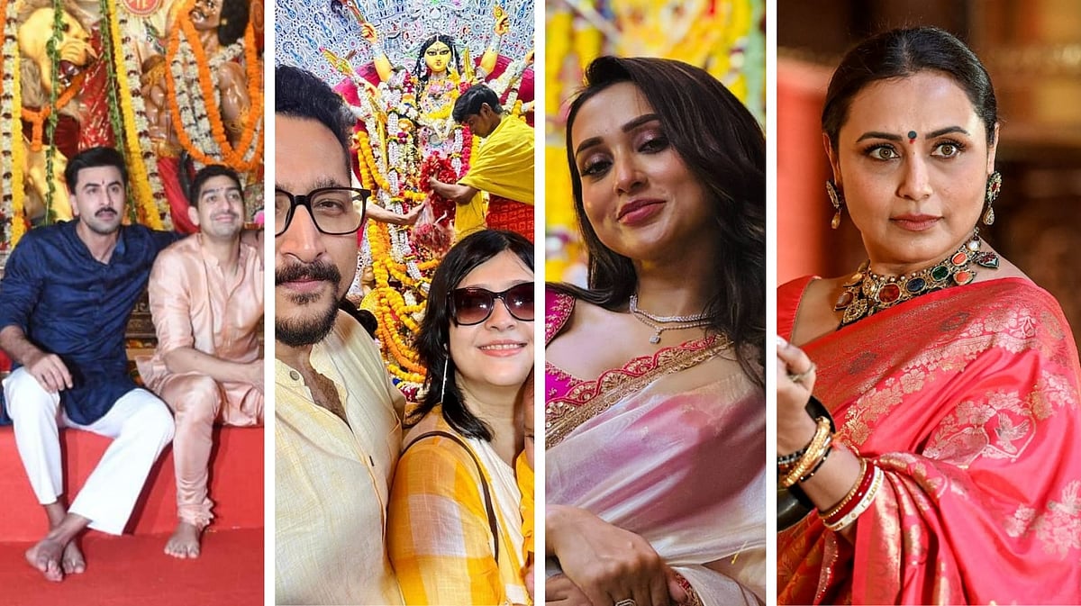 দুর্গাপূজায় তারকারা কে কোথায়। কোলাজ