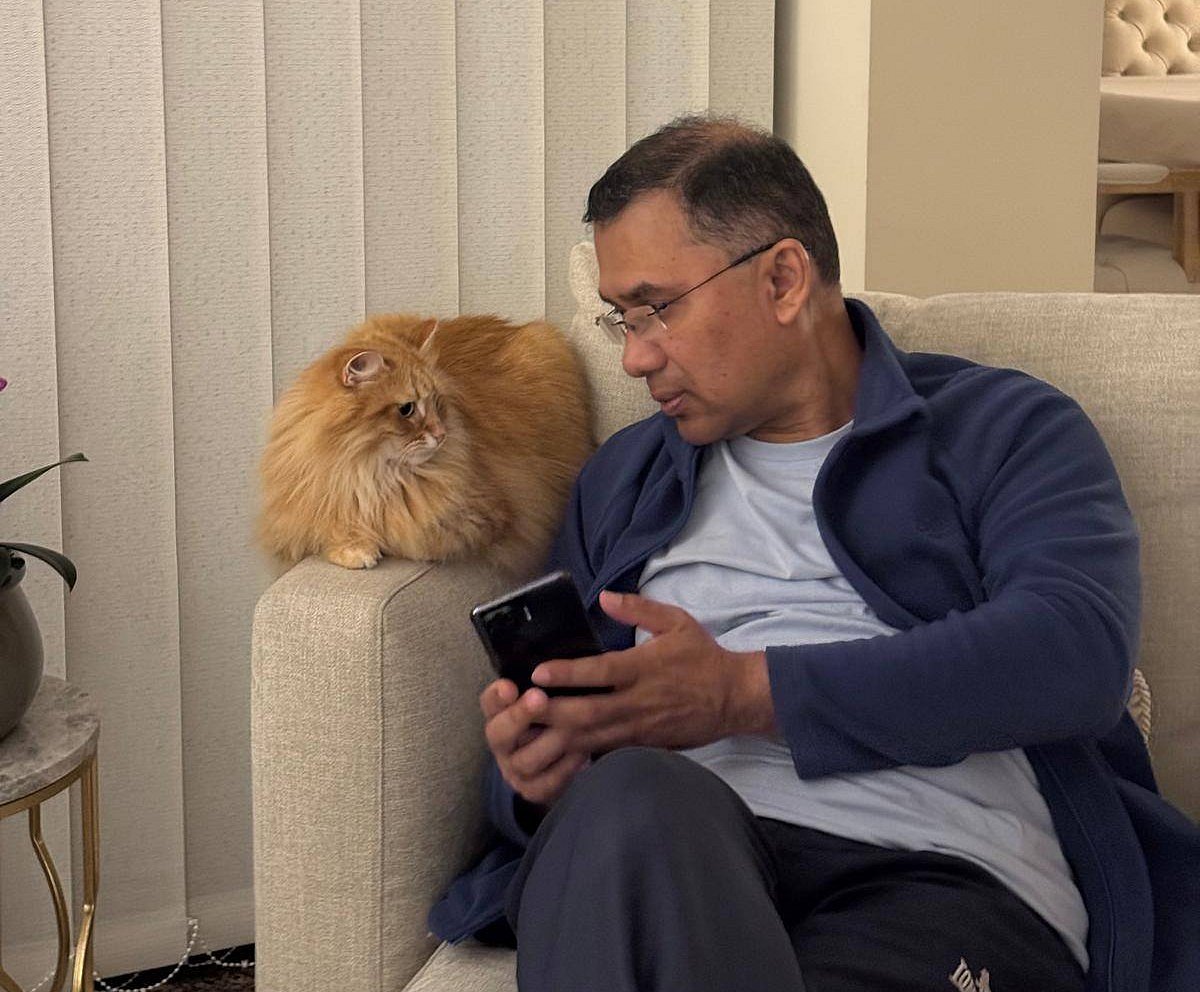 বিএনপির ভারপ্রাপ্ত চেয়ারম্যান তারেক রহমানের পাশে পোষা বিড়াল