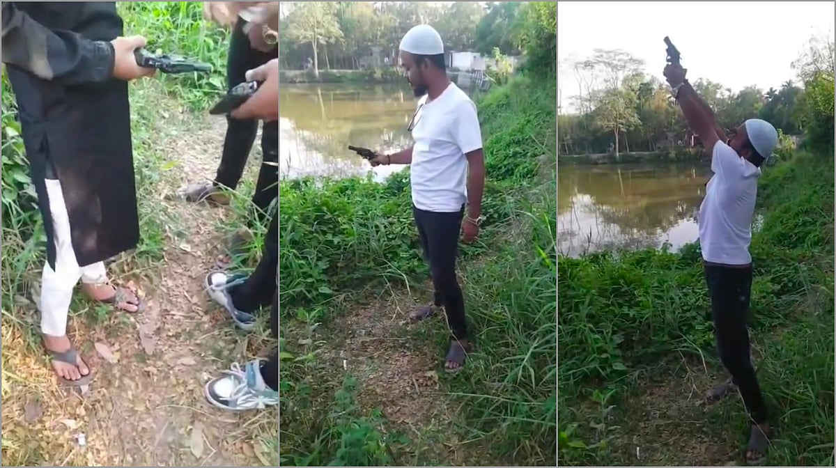 মুন্সিগঞ্জের শ্রীনগর উপজেলায় ‘রাসেল-ফয়সাল বাহিনী’র সদস্যরা অবৈধ অস্ত্র চালানোর প্রশিক্ষণ নিচ্ছেন