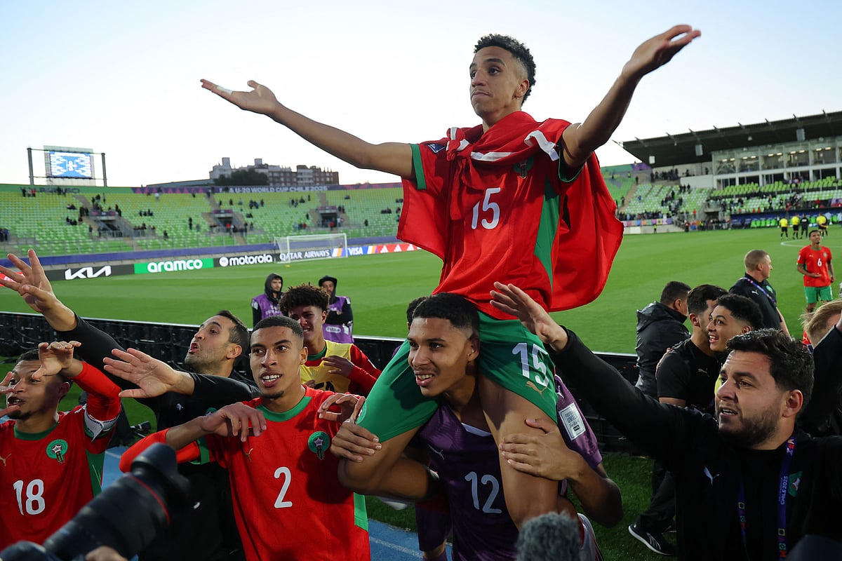 অনূর্ধ্ব–২০ বিশ্বকাপের ফাইনালে ওঠার পর মরক্কোর খেলোয়াড়দের উদ্যাপন
