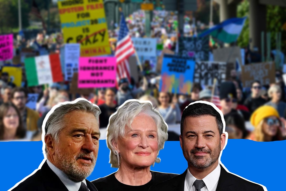 যুক্তরাষ্ট্রের চলমান ‘নো কিংস’ আন্দোলনে সমর্থন দিয়েছেন রবার্ট ডি নিরো, গ্লেন ক্লোজ, জিমি কিমেলের মতো তারকা। কোলাজ