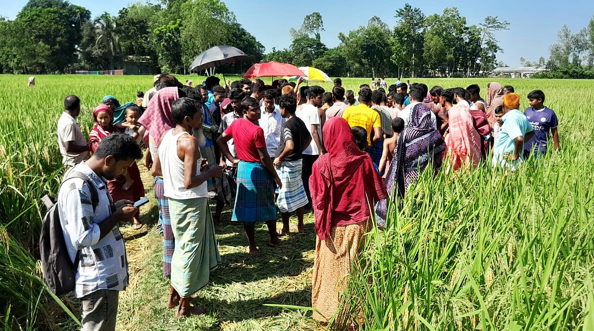 ধানখেত থেকে মরদেহ উদ্ধারের খবরে ভিড় করেন স্থানীয় বাসিন্দারা। আজ বেলা সাড়ে ১২টার দিকে জামালপুরের বকশীগঞ্জ উপজেলার মালিরচর এলাকা
