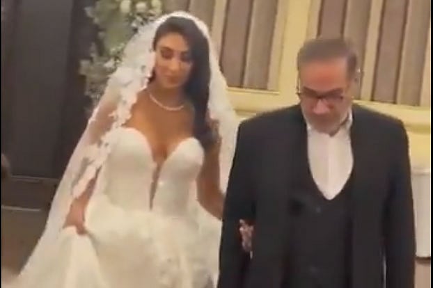 তেহরানের একটি হোটেলে বিয়ের অনুষ্ঠানে মেয়ে ফাতেমাহর সঙ্গে আলী শামখানি