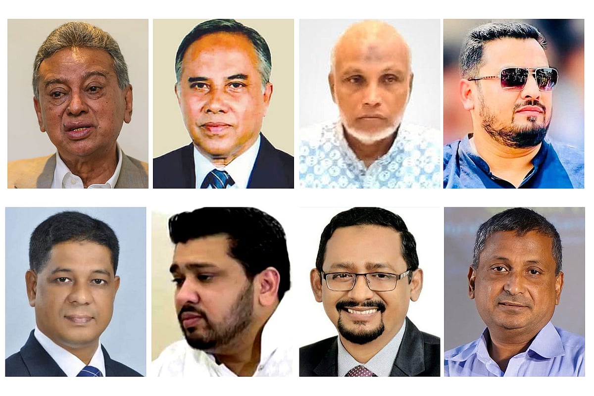 চট্টগ্রামের বিভিন্ন আসনের প্রার্থী ঘোষণা করেছে বিএনপি। তাঁদের মধ্যে আছেন (ওপরে বাঁ থেকে) আমীর খসরু মাহমুদ চৌধুরী (চট্টগ্রাম-১০), সরওয়ার জামাল নিজাম (চট্টগ্রাম-১৩), এরশাদ উল্লাহ (চট্টগ্রাম-৮), মীর মোহাম্মদ হেলাল উদ্দিন (চট্টগ্রাম-৫); (নিচে বাঁ থেকে) কাজী সালাউদ্দিন (চট্টগ্রাম- ৪), হুম্মাম কাদের চৌধুরী (চট্টগ্রাম-৭), মিশকাতুল ইসলাম চৌধুরী (চট্টগ্রাম-১৬) ও সরওয়ার আলমগীর (চট্টগ্রাম-২)