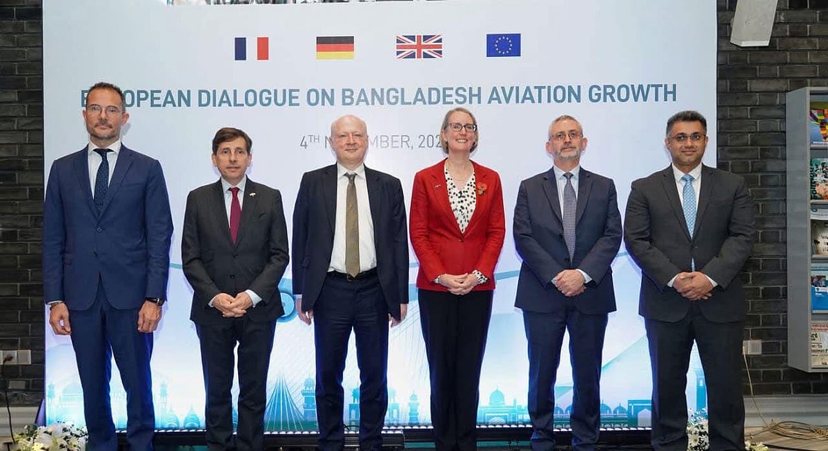 মঙ্গলবার ঢাকায় ফ্রান্স-জার্মান দূতাবাসে ‘বাংলাদেশের এভিয়েশন গ্রোথ’ শীর্ষক আলোচনায় অতিথিরা
